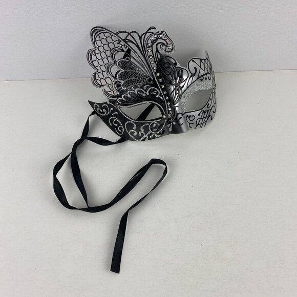 Masquerade Fancy Disguise Party Custom Dress Up Mystery Black Gray Tie Back B - Picture 1 of 6